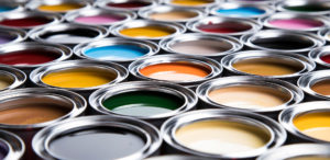 An image of many colorful paint cans